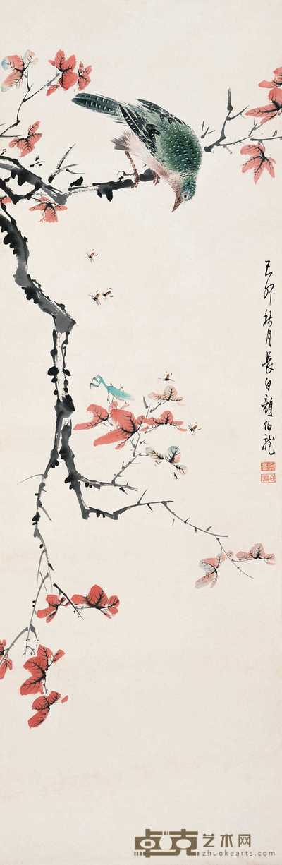 颜伯龙 霜枝野趣图 轴 99.4×32.5cm